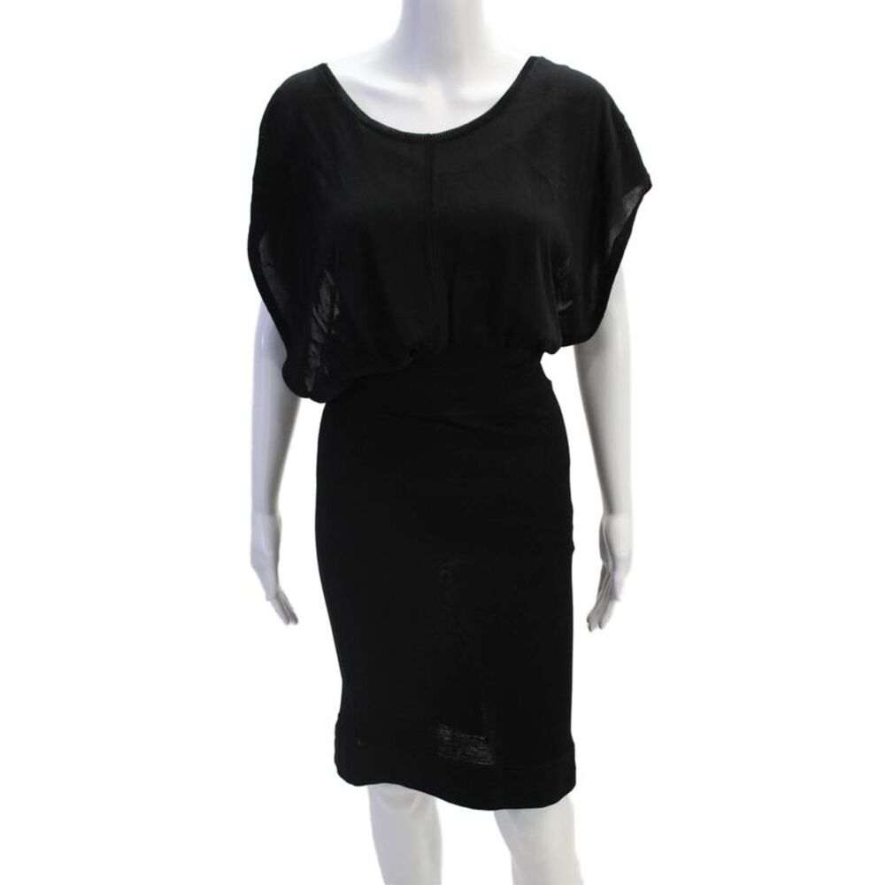 Yigal Azrouel Women Blouson Pencil Dress Black Buckle Short Sleeve Size 4